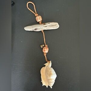 Handmade Shell and Driftwood Hanging Charm - Natural Beige- one of a Kind